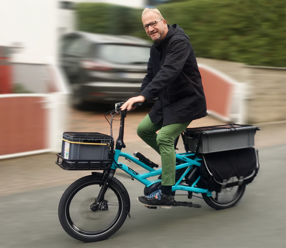 Oliver Moschner-Schweder unterwegs auf einem seiner Lastenräder